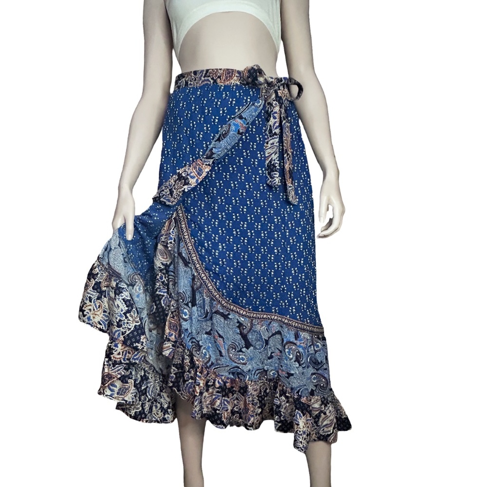 Christian Siriano Boho Wrap Skirt w/ Sash Patchwork Prints Paisley Floral